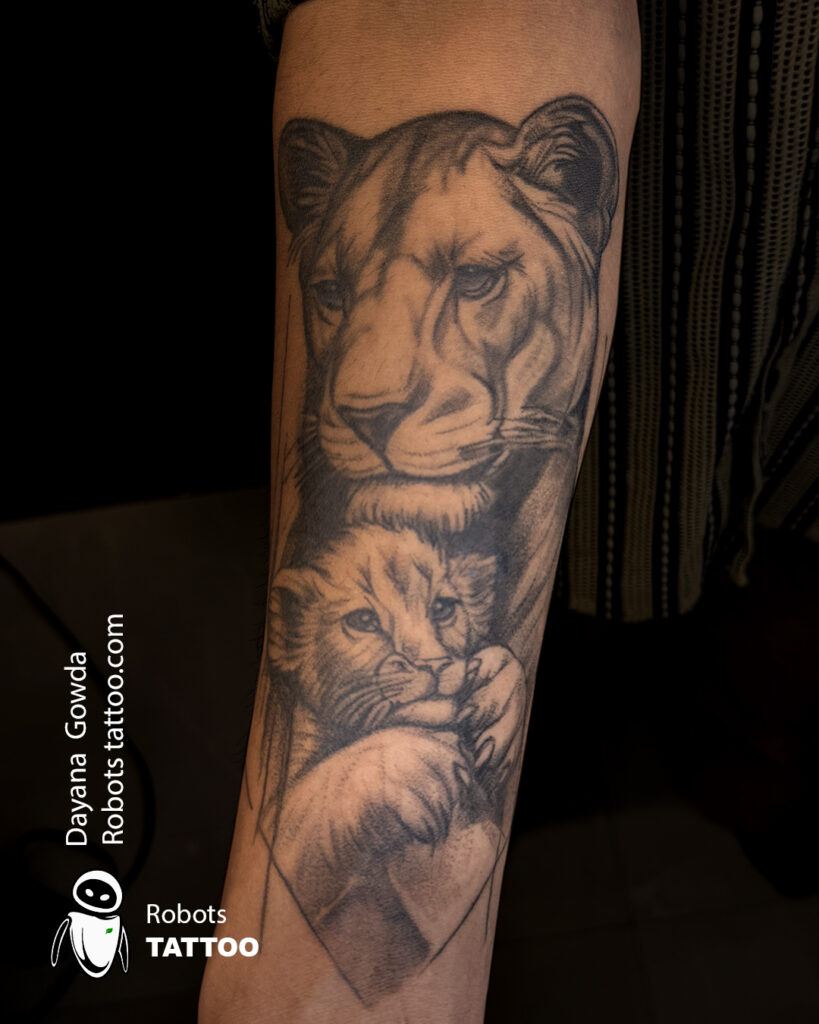 Lion tattoo ideas lion with cup tattoo