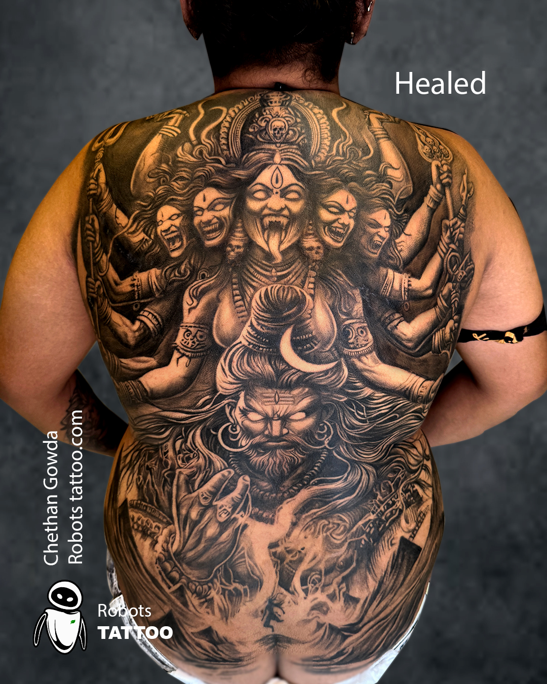 #indiasbiggest shiva kali tattoo #shivakali tattooideas @chethangowdarobotstattoo healedshivatattoo
