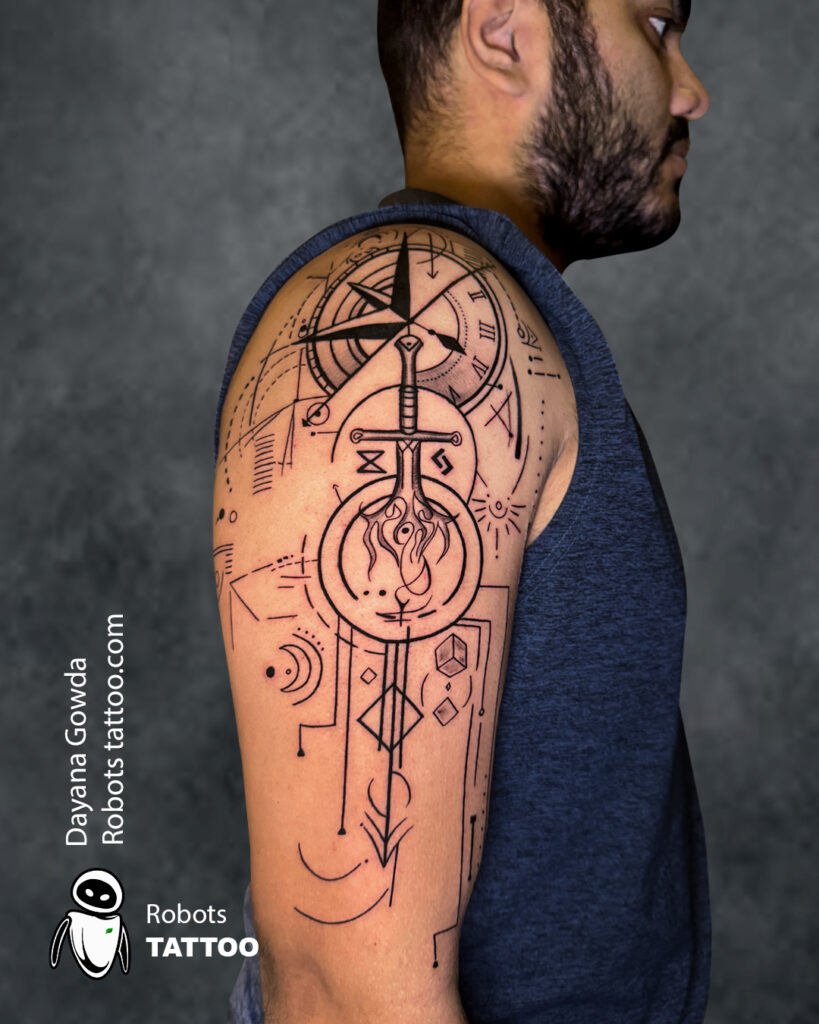 Geometric tattoo line art tattoo ideas done @robotstattoo