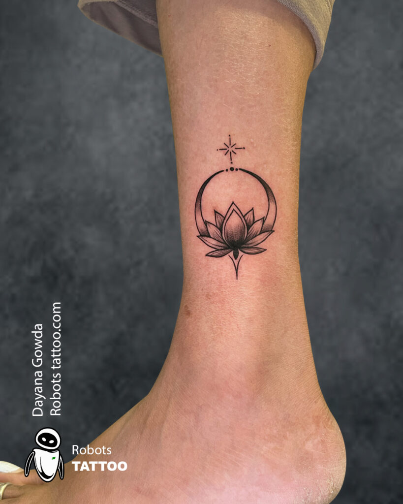 lotus with moon ankel tattoo ideas @robotstattoo