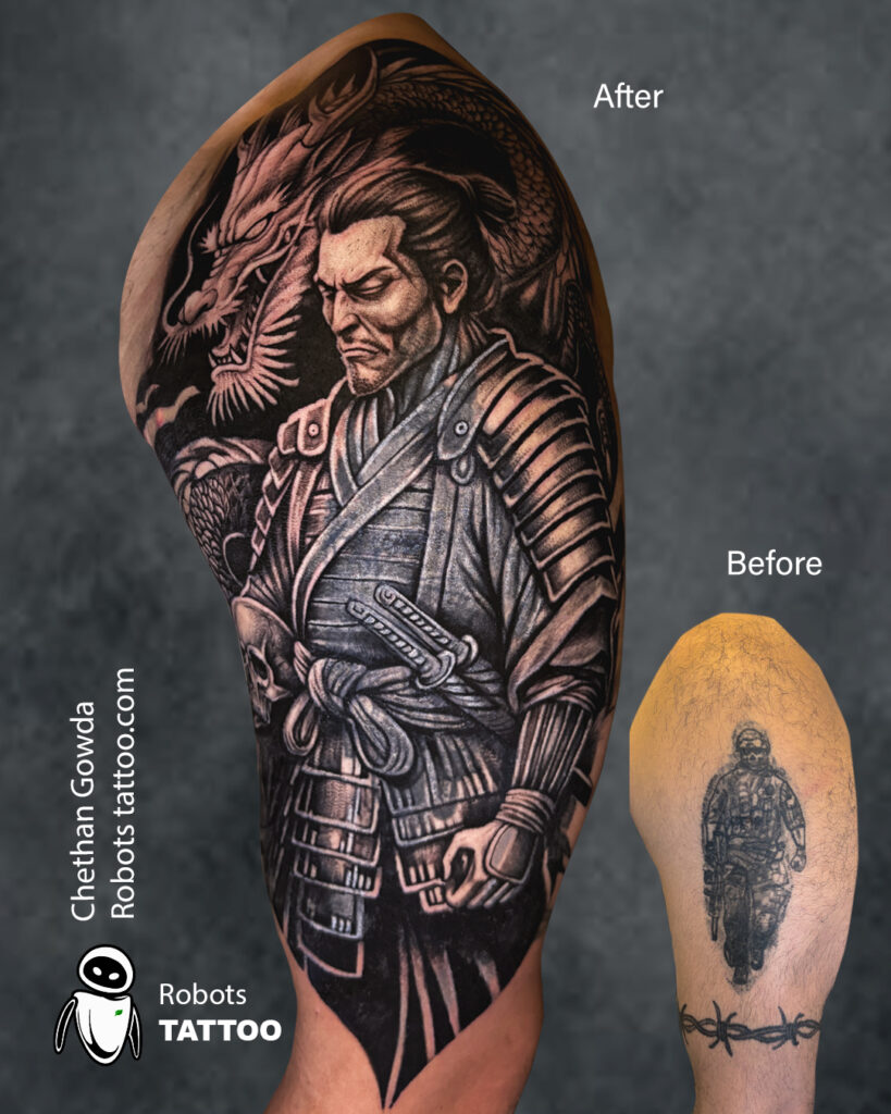#Cover up tattoo ideas #samurai tattooideas @robotstattoo