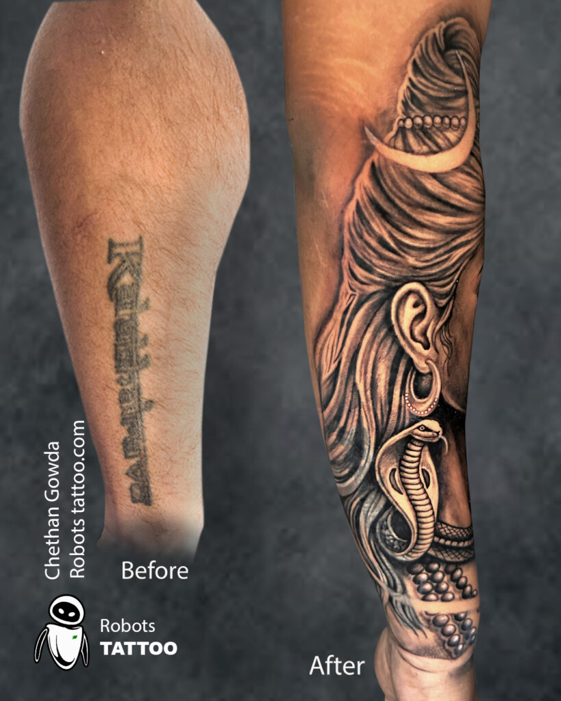 shiva cover up tattoo done at Robots tattoo Best tattoo studio in Bangalore