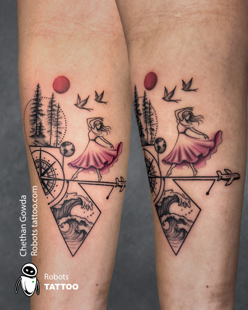 Line art dancing girl tattoo done at @Robotstattoo by chethangowda