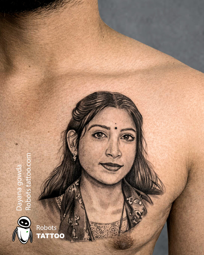 Realistic tattoo of a woman @robots Tattoo