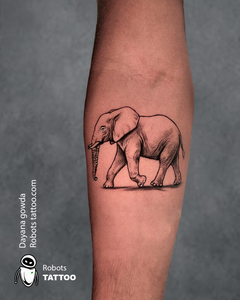 Tattoo of a walking elephant @ robots tattoo