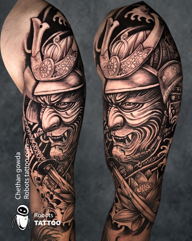 Japanies warrior tattoo ideas done at robots tattoo best tattoo studio in bangalore